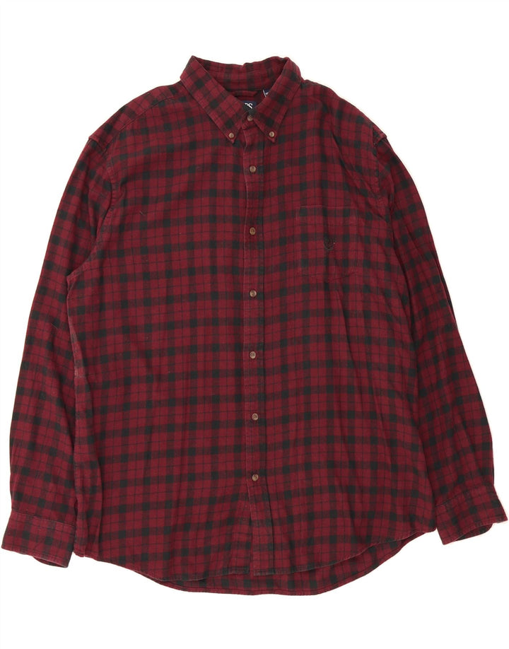 CHAPS Mens Flannel Shirt 2XL Burgundy Check Cotton Vintage Chaps and Second-Hand Chaps from Messina Hembry 