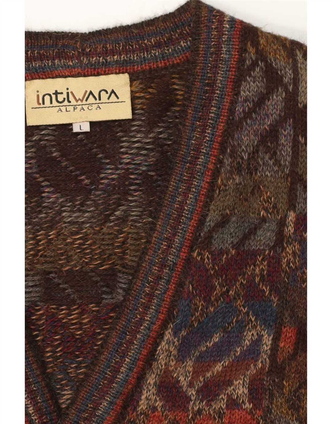 Intiwara Herre cardigan sweater Stor flerfarvet geometrisk alpakauld