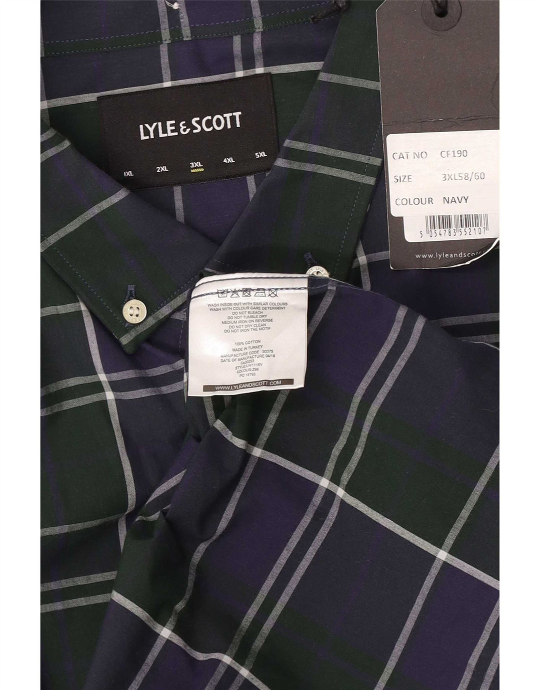 Lyle & Scott herreskjorte 3XL marineblå ternet bomuld