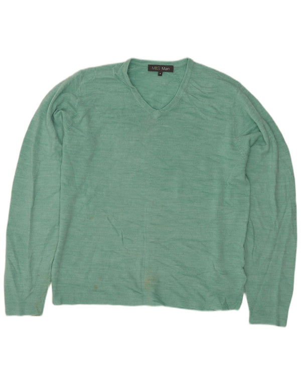 MARKS & SPENCER Herre V-hals sweater Medium Grøn Akryl