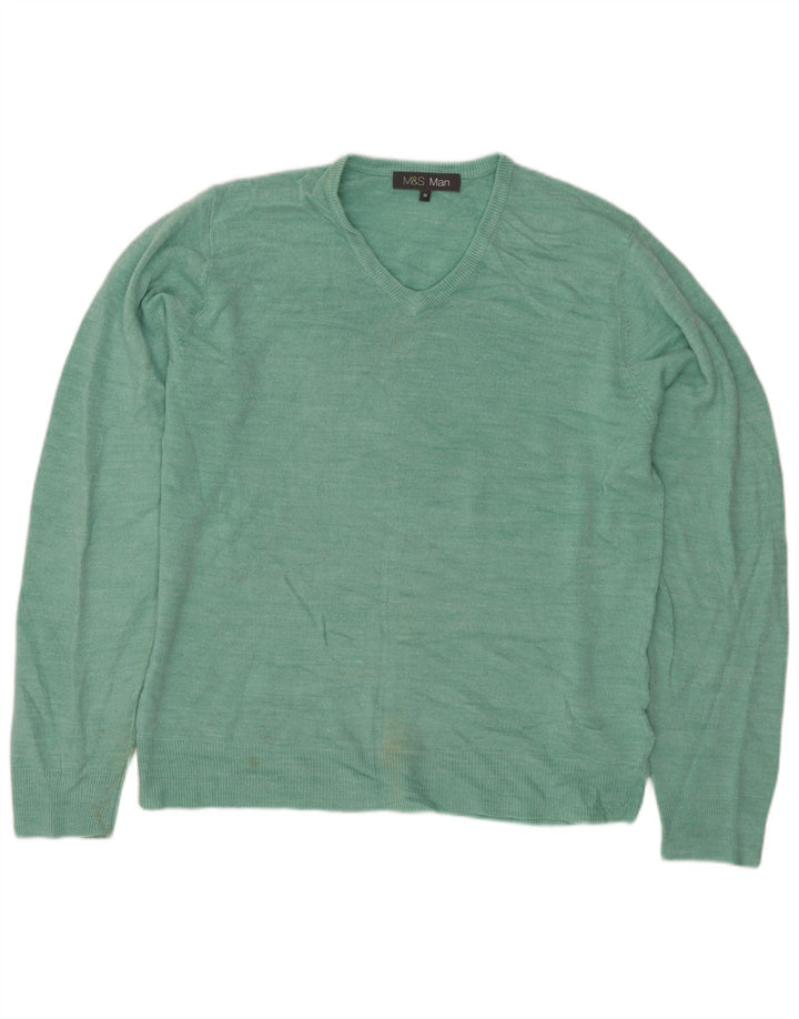 MARKS & SPENCER Herre V-hals sweater Medium Grøn Akryl