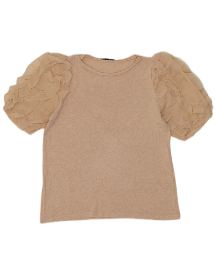 Zara Dame Bluse Top UK 12 Medium Beige