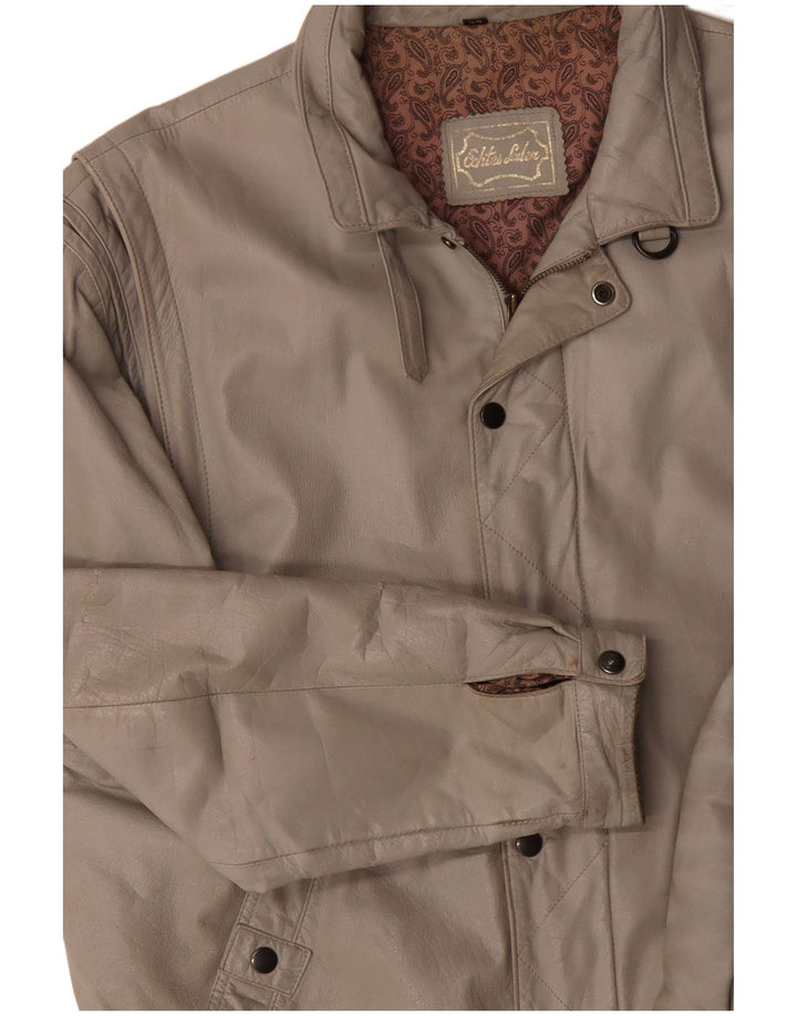 Vintage Herre Læderjakke EU 54 2XL Grå Læder