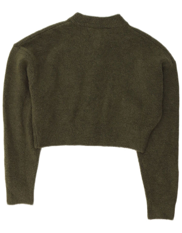 Zara Womens Crop Cardigan Sweater UK 10 Small Green Acryl