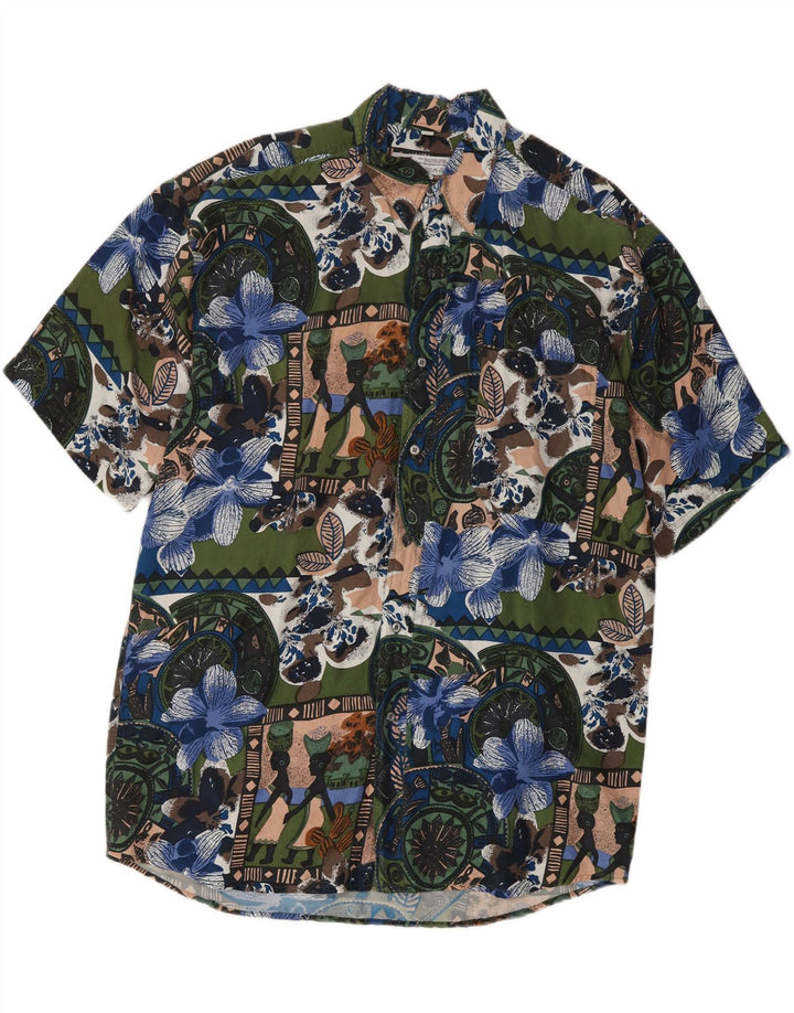 ANGELO LITRICO Mens Short Sleeve Shirt Large Multicoloured Floral Silk Vintage Angelo Litrico and Second-Hand Angelo Litrico from Messina Hembry 