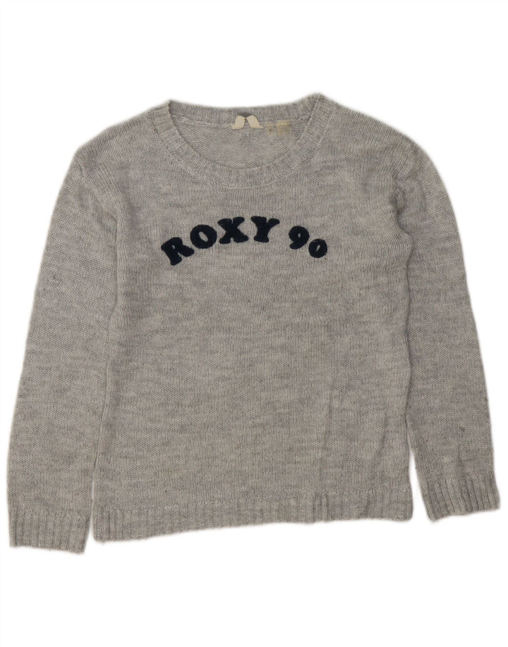 ROXY Dame grafisk bådhals sweater UK 14 Medium Grey