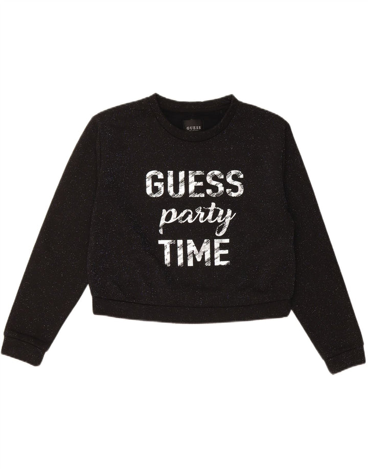 GUESS Womens Oversized Crop Sweatshirt Jumper UK 10 Small Black Flecked