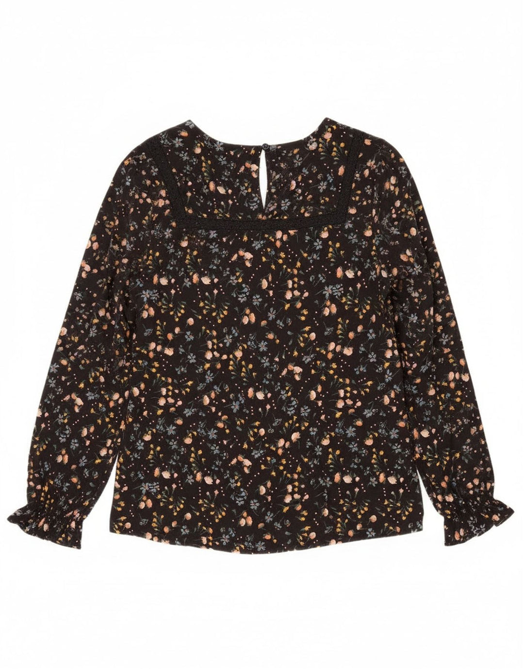 Joules Dame Langærmet Bluse Top UK 12 Medium Black Floral Bomuld