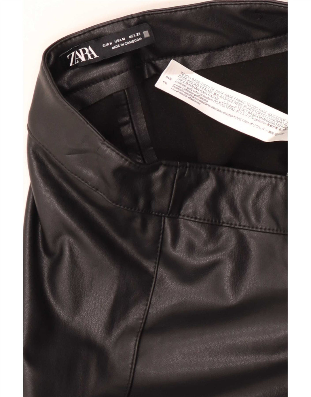 Zara Dame Slim Faux Læder Bukser Medium W28 L27 Sort Polyester