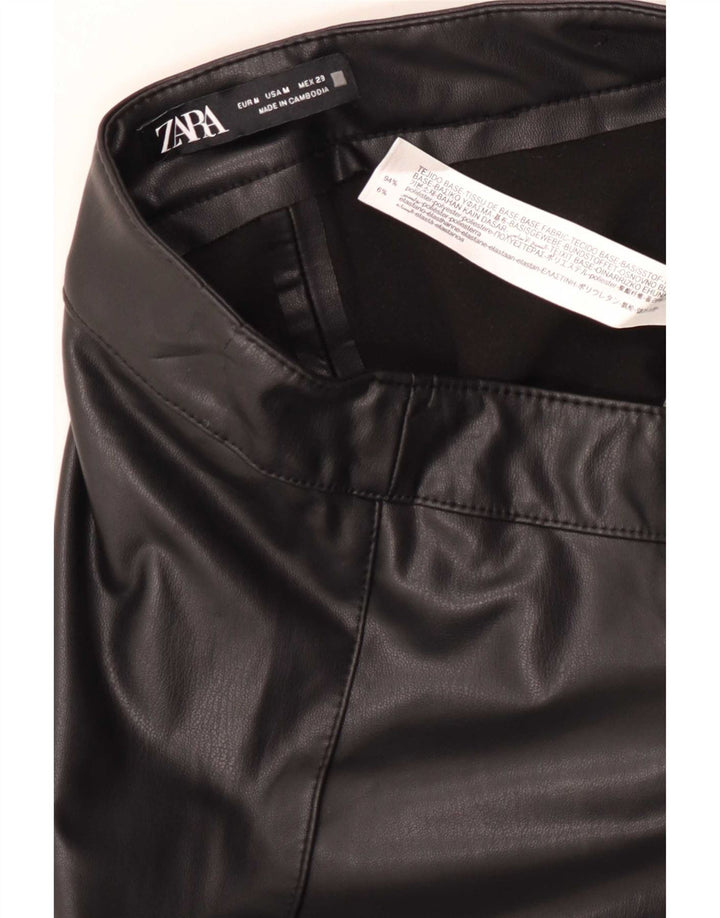 Zara Dame Slim Faux Læder Bukser Medium W28 L27 Sort Polyester