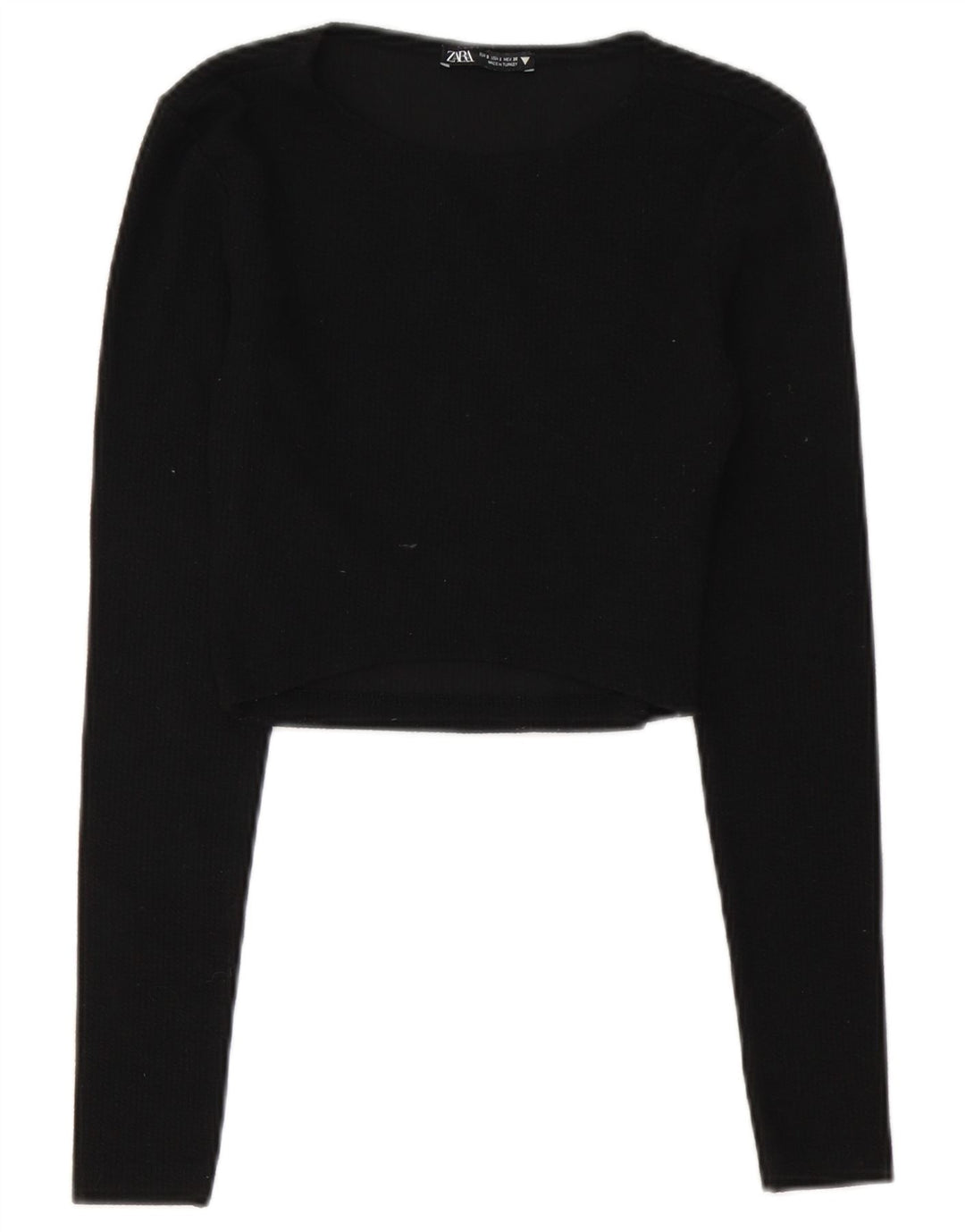 Zara Womens Crop Top Langærmet UK 8 Small Black Polyester