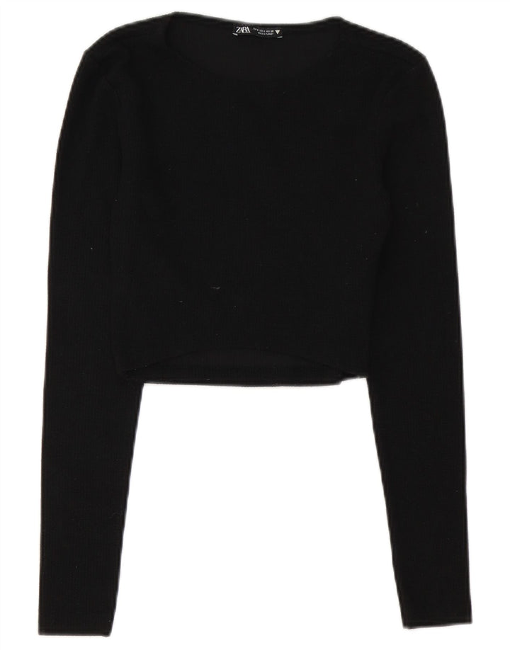 Zara Womens Crop Top Langærmet UK 8 Small Black Polyester
