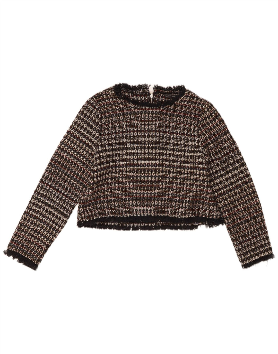 Zara Dame Trafaluc Crop 3/4-ærmet blusetop UK 12 Medium Flerfarvet