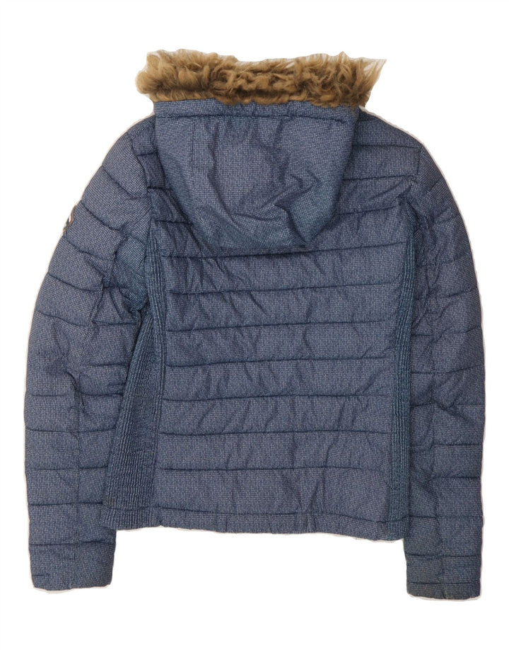 SUPERDRY Womens Hooded Padded Jacket UK 10 Small Navy Blue Polyester Vintage Superdry and Second-Hand Superdry from Messina Hembry 