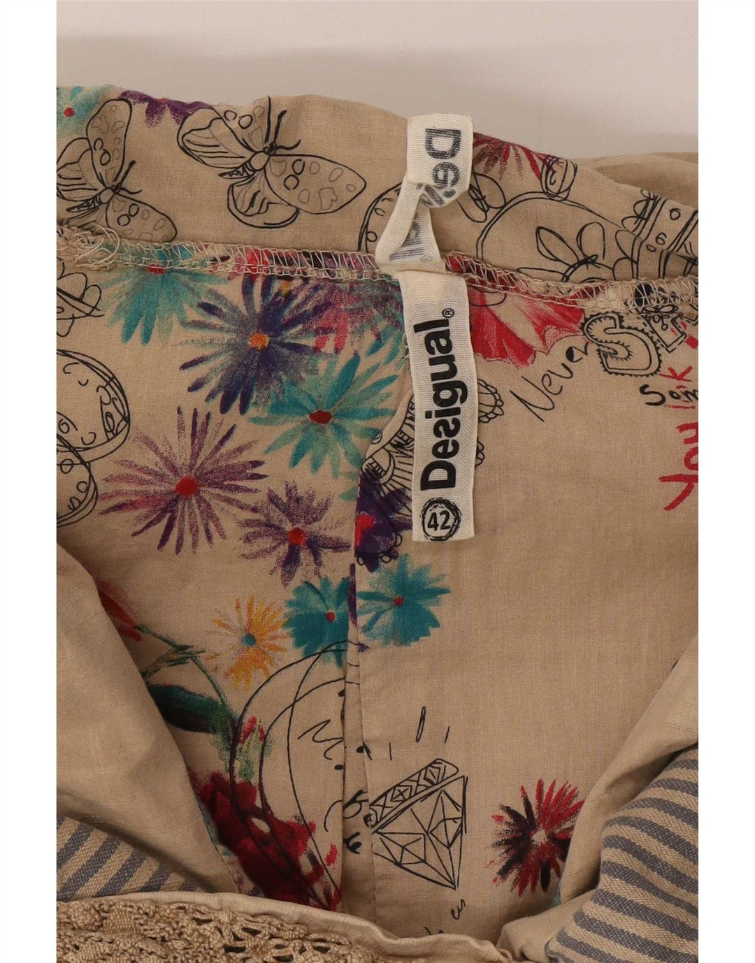 Desigual Womens Crop Blazerjakke med fuld lynlås EU 42 Stor beige bomuld