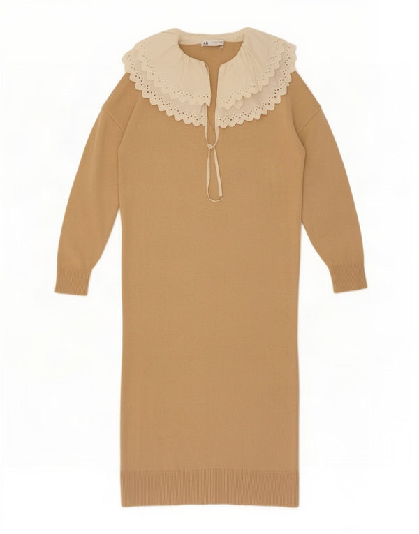Zara Dame Langærmet Jumper Kjole UK 14 Medium Beige