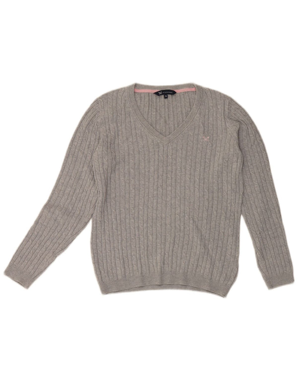 Besætningstøj Dame V-hals sweater UK 12 Medium Grå Bomuld