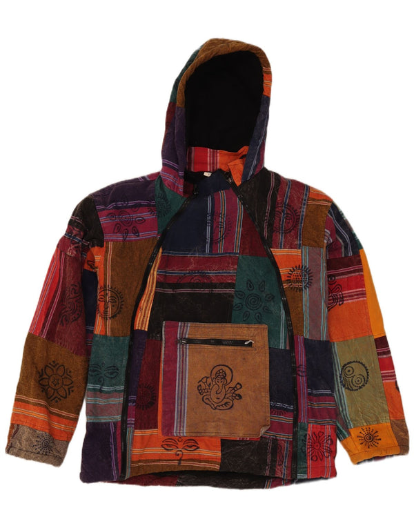 Vintage Herre Hætte Anorak Jacket UK 36 Small Multicolored Patchwork Aztec