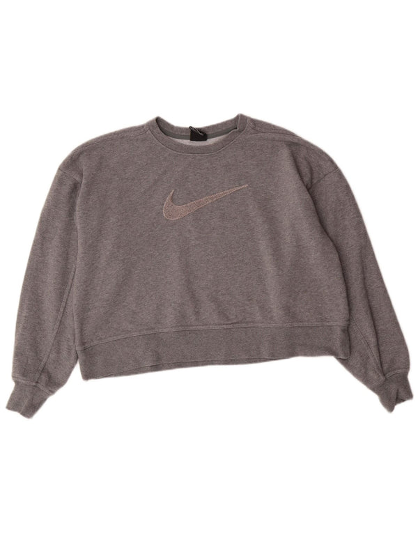 Nike Dame Dri Fit Grafisk Oversized Sweatshirt Jumper UK 10 Lille Grå