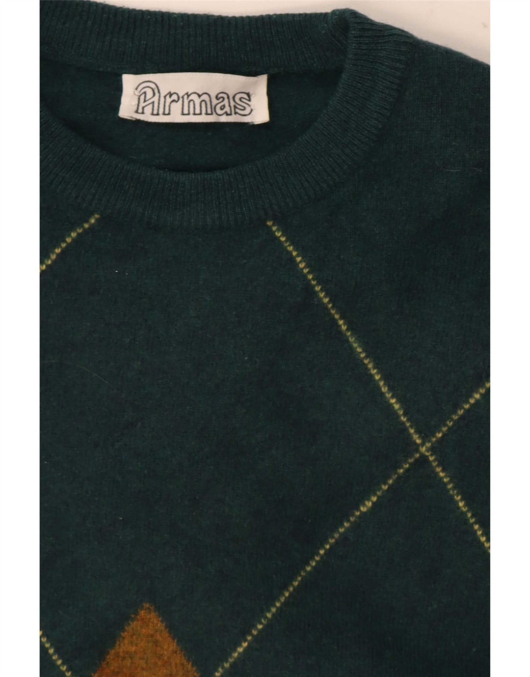 Vintage Herre Crew Neck Jumper Sweater Medium Green Argyle/Diamond