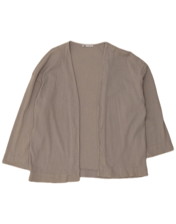Zara Dame Oversized 3/4 Ærmet Åben Cardigan Sweater UK 10 Lille Grå