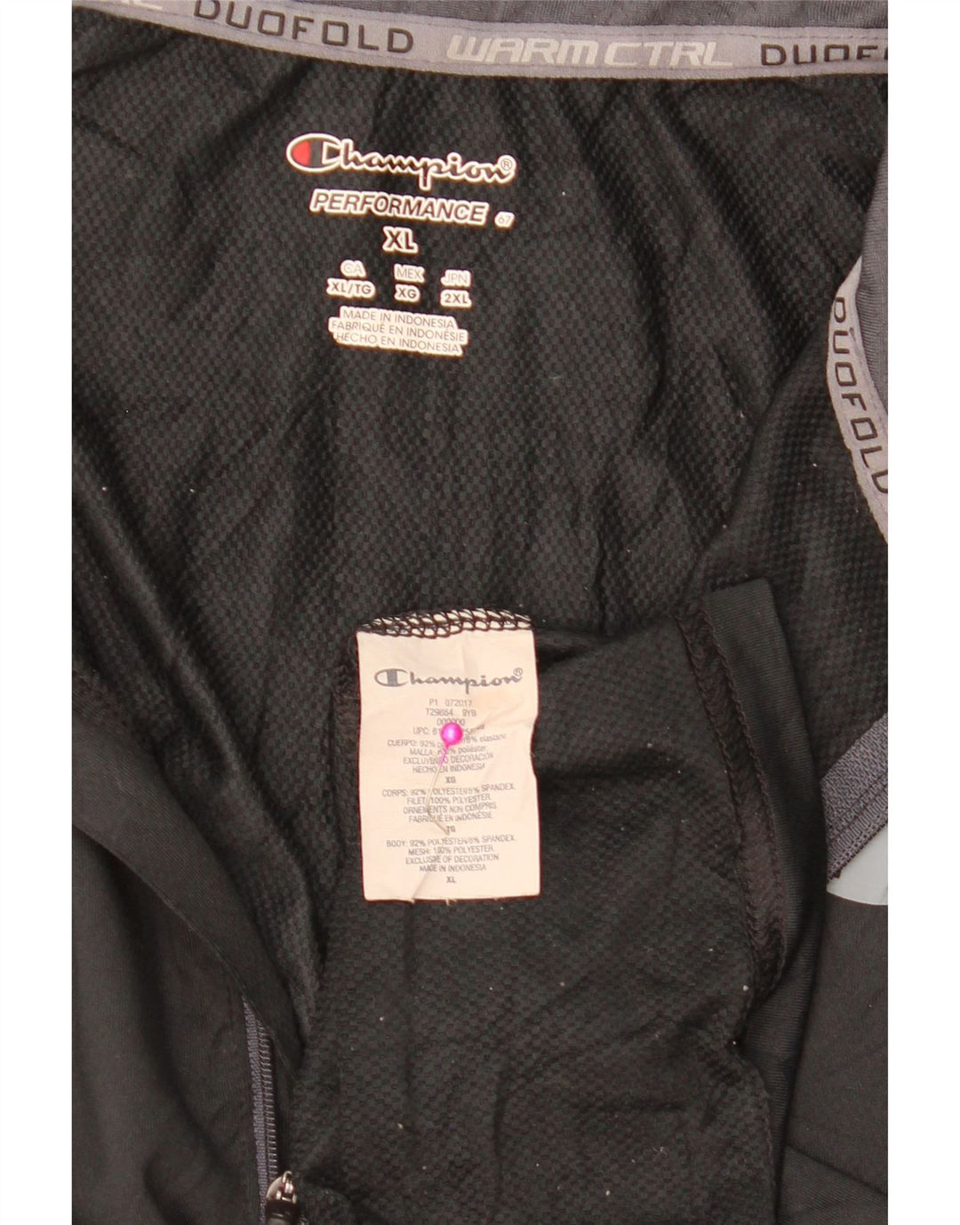 CHAMPION Herre Zip Neck Pullover Træningsdragt Top XL Sort Colourblock