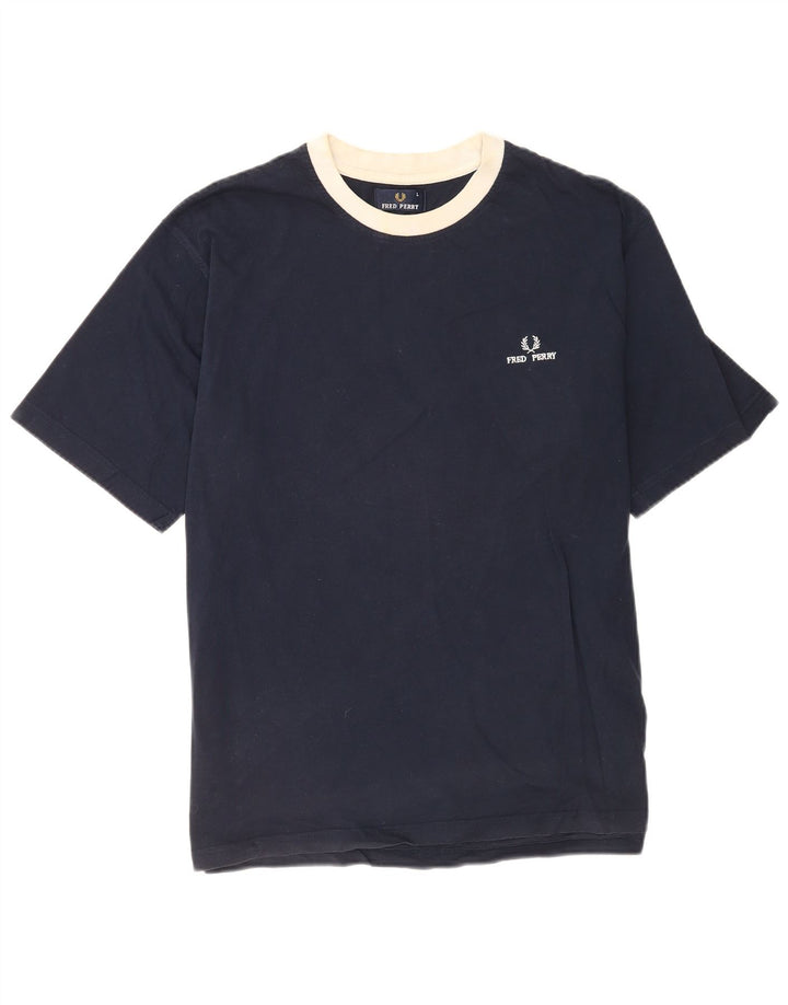 Fred Perry Herre T-shirt Top Stor marineblå bomuld