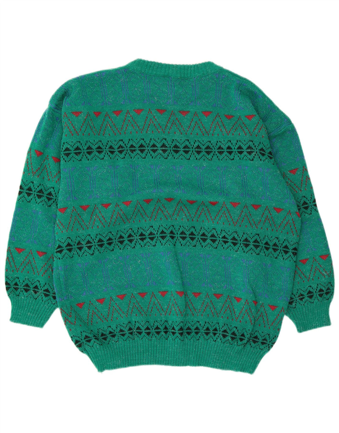 Vintage herre rund hals sweater mellemgrøn geometrisk akryl