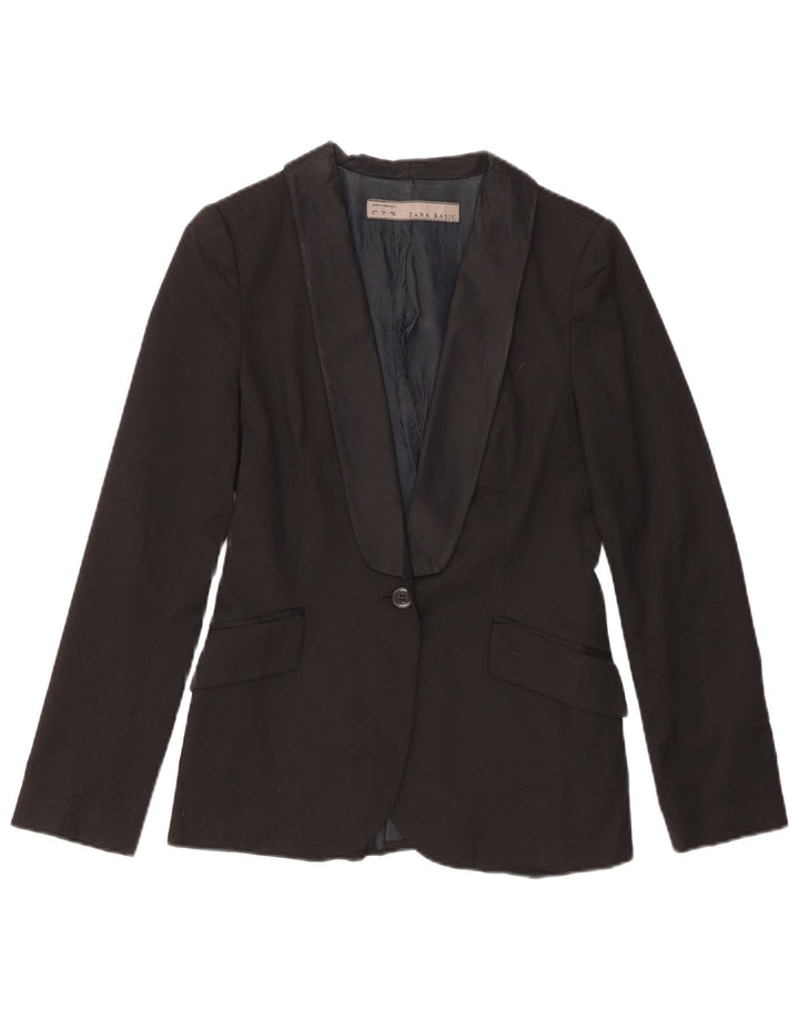 Zara Dame 1 Knap Blazer Jacket UK 8 Small Black Polyester