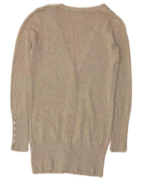 Zara Dame Cardigan Sweater UK 8 Small Beige Rayon
