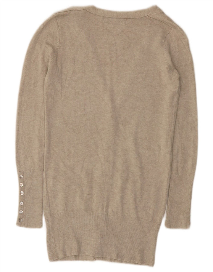 Zara Dame Cardigan Sweater UK 8 Small Beige Rayon