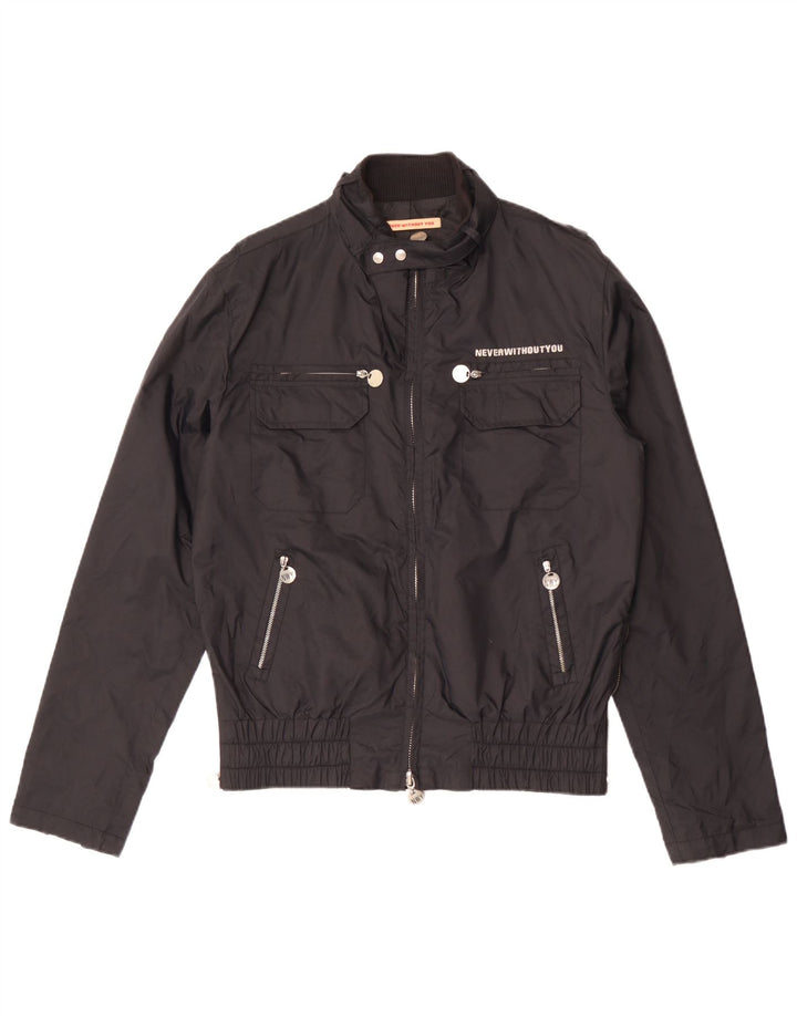 Vintage Herre Graphic Utility Jacket UK 40 Large Black Nylon