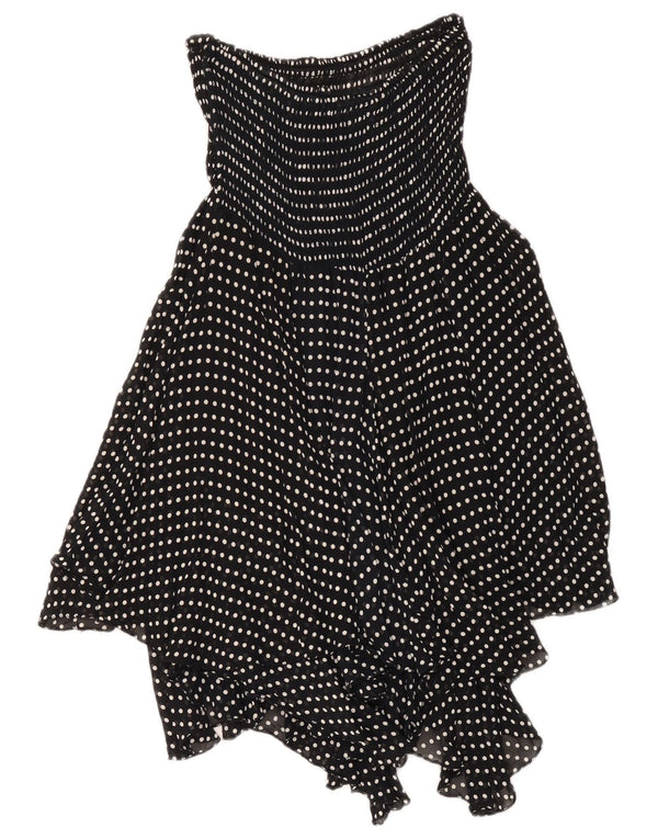 Vintage kvinders asymmetrisk stropløs kjole UK 18 XL sort polka Dot viskose
