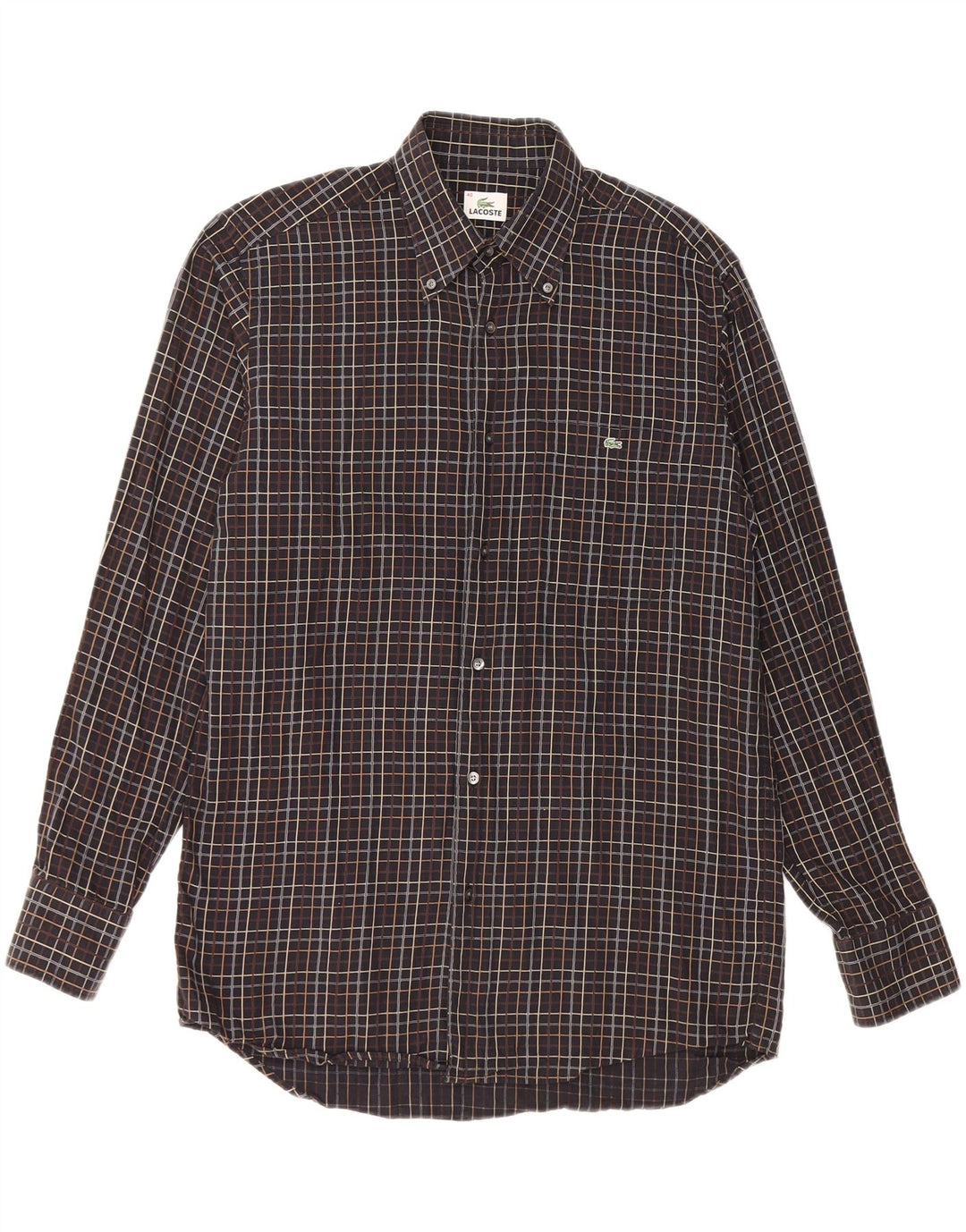 LACOSTE Mens Flannel Shirt Size 40 Medium Black Check Cotton