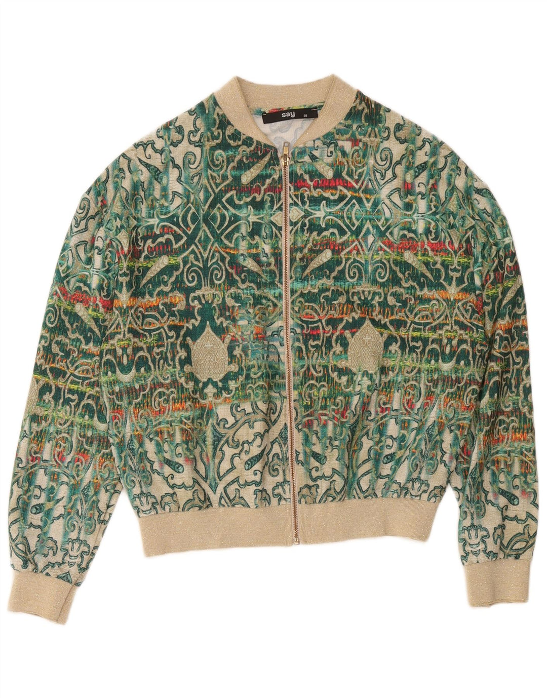 Vintage bomberjakke til kvinder EU 38 Medium Green Paisley