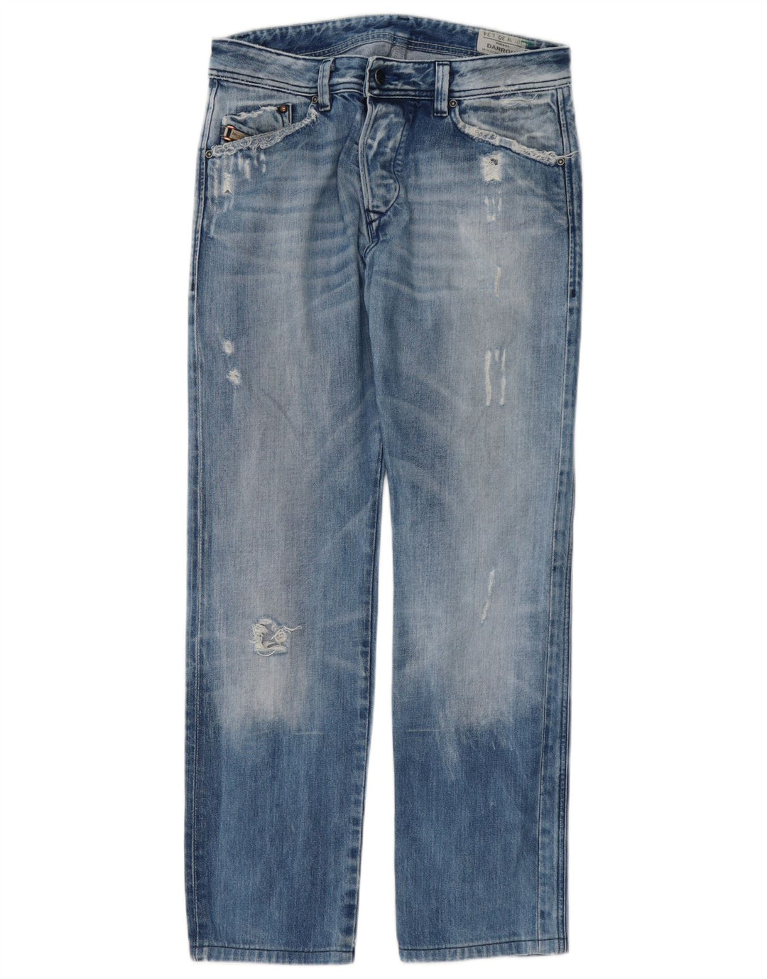 Diesel Herre Darron Distressed Straight Jeans W30 L30 Blå Bomuld