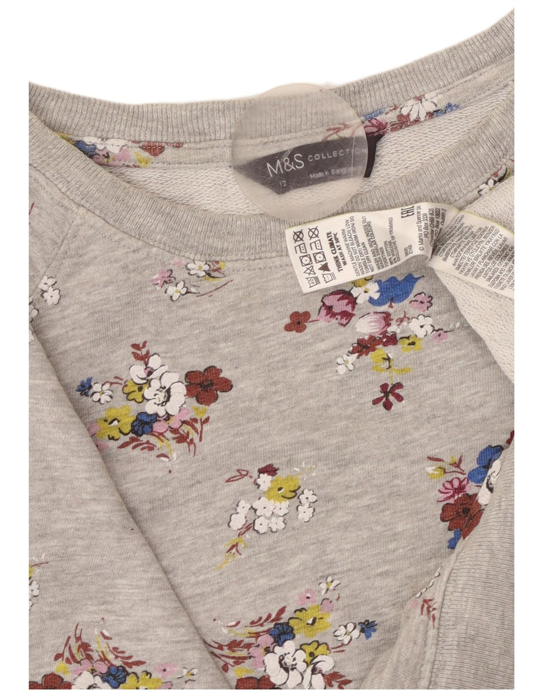 MARKS & SPENCER Womens Crop Sweatshirt Jumper UK 12 Medium Grey Floral