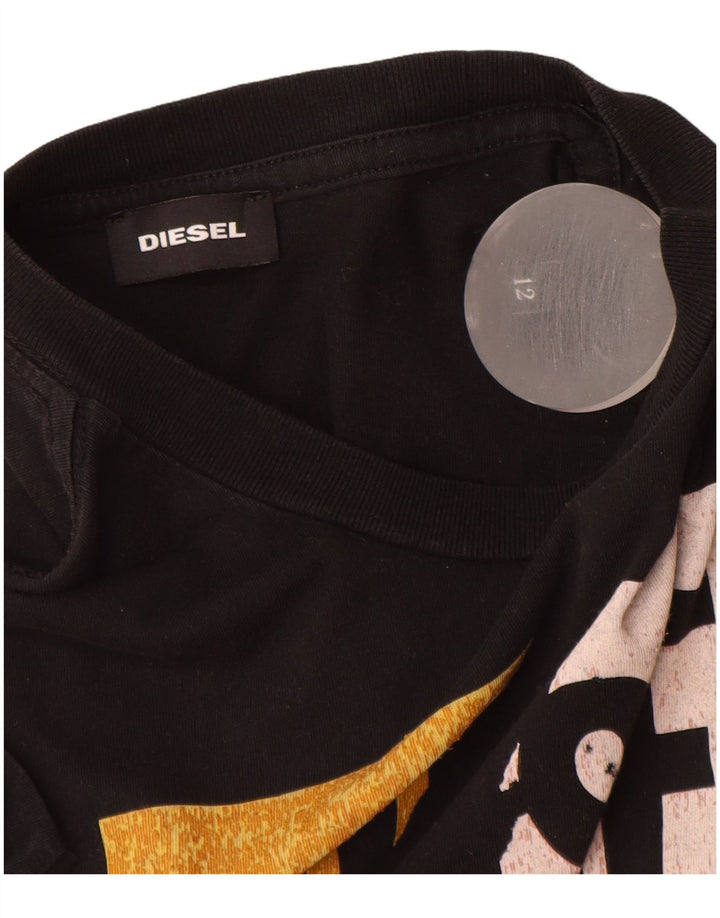 DIESEL Drenge Grafisk T-Shirt Top 11-12 År Sort