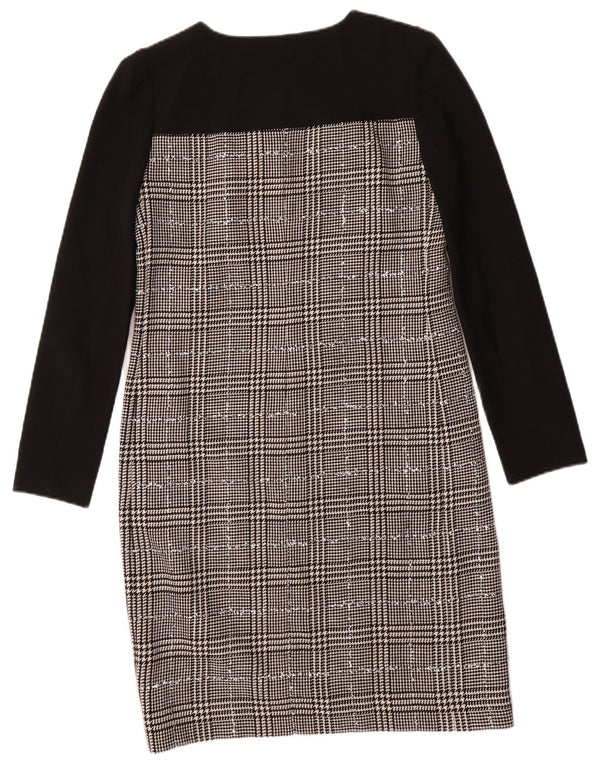 JAEGER Langærmet Skedekjole til kvinder UK 8 Small Black Houndstooth Uld
