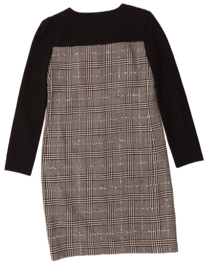 JAEGER Langærmet Skedekjole til kvinder UK 8 Small Black Houndstooth Uld