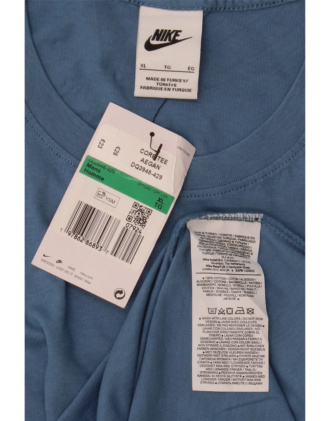 Nike herre T-shirt top XL blå bomuld