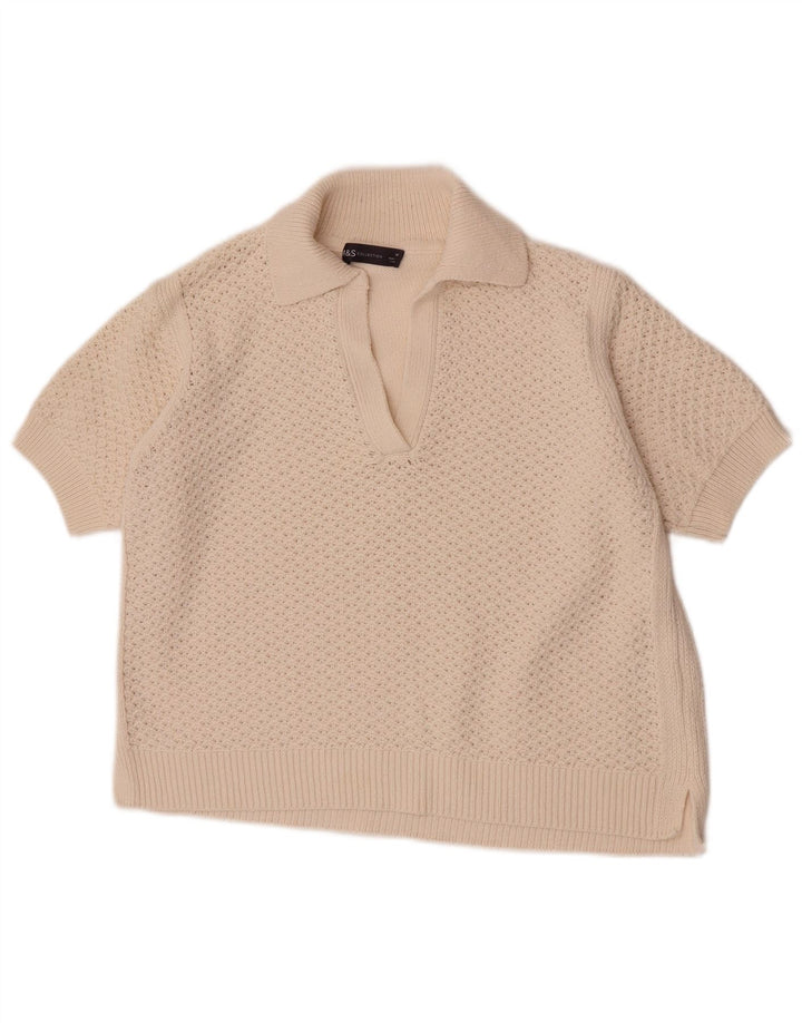 Marks & Spencer Dame Crop Polo Neck Jumper Sweater UK 14 Medium Off White