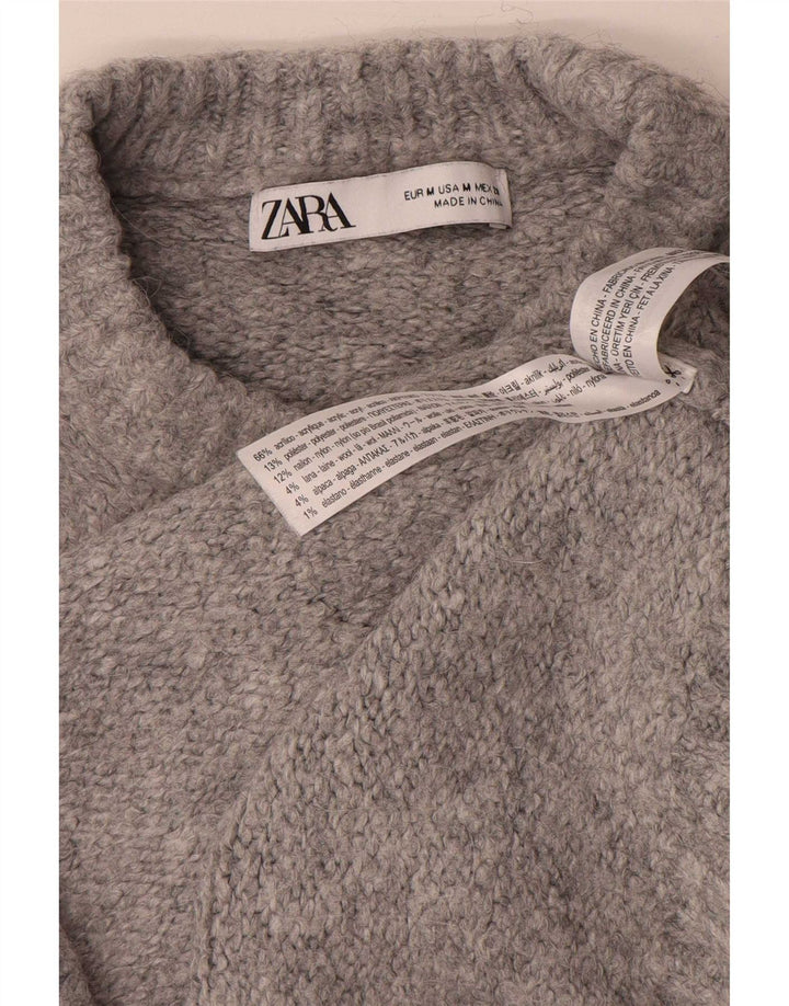 Zara Dame Oversized Crew Neck Jumper Sweater UK 14 Medium Grey Flecked