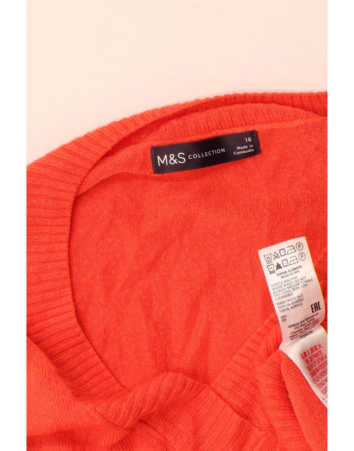 Marks & Spencer Dame V-hals Jumper Sweater UK 16 Stor Rød Akryl