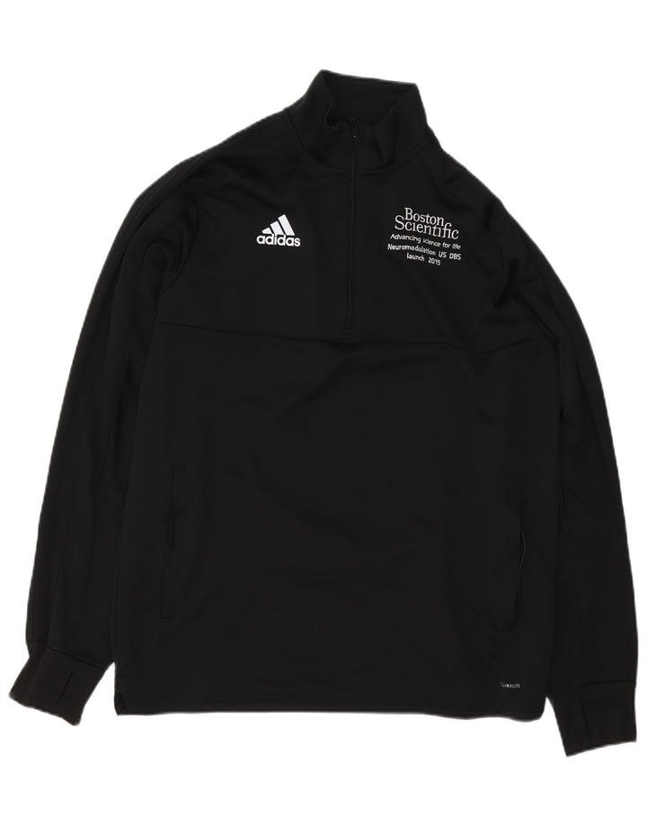 Adidas Herre Climalite Graphic Zip Neck Sweatshirt Jumper Large Sort