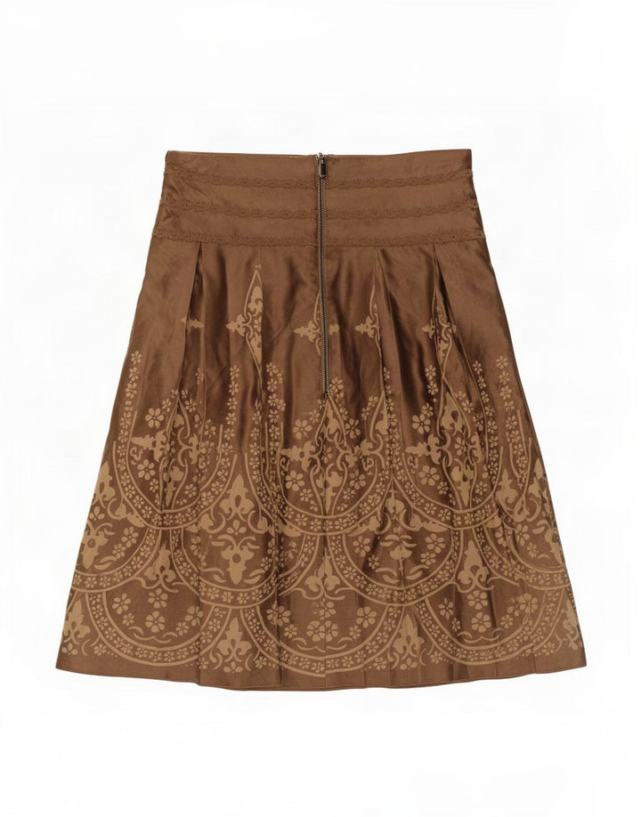 Marks & Spencer A-line nederdel til kvinder UK 12 Medium Brown Paisley Silk
