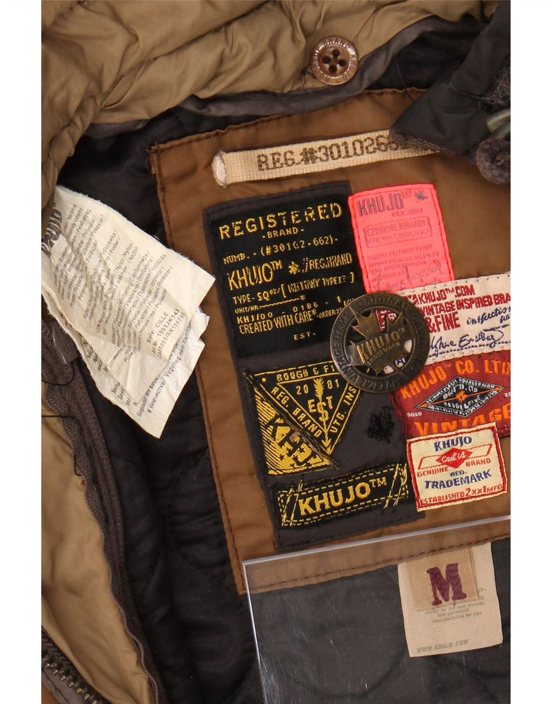 KHUJO Militær Parkajakke med hætte til kvinder UK 14 Medium Brun Polyester