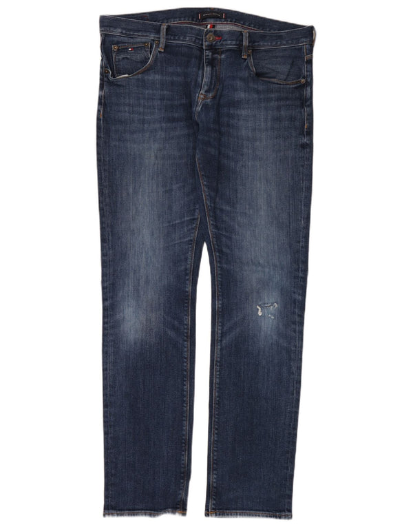 Tommy Hilfiger Herre Denton Distressed Straight Jeans W36 L34 Blå Bomuld