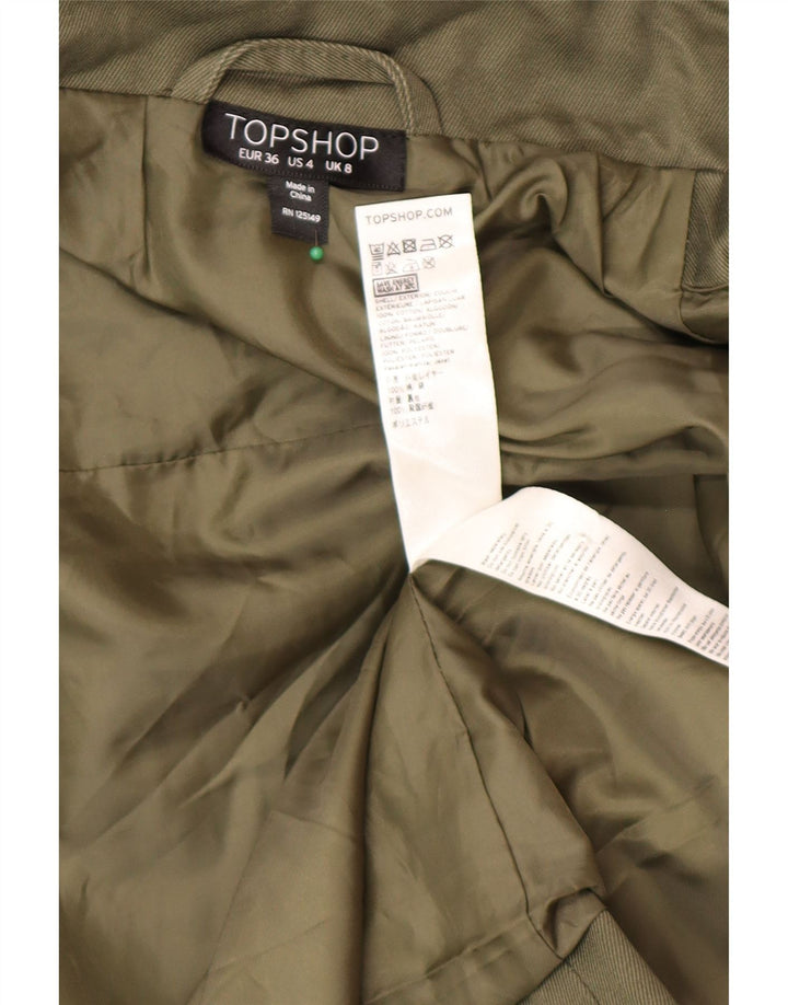 Topshop Kvinder Utility Jacket UK 8 Small Khaki Cotton