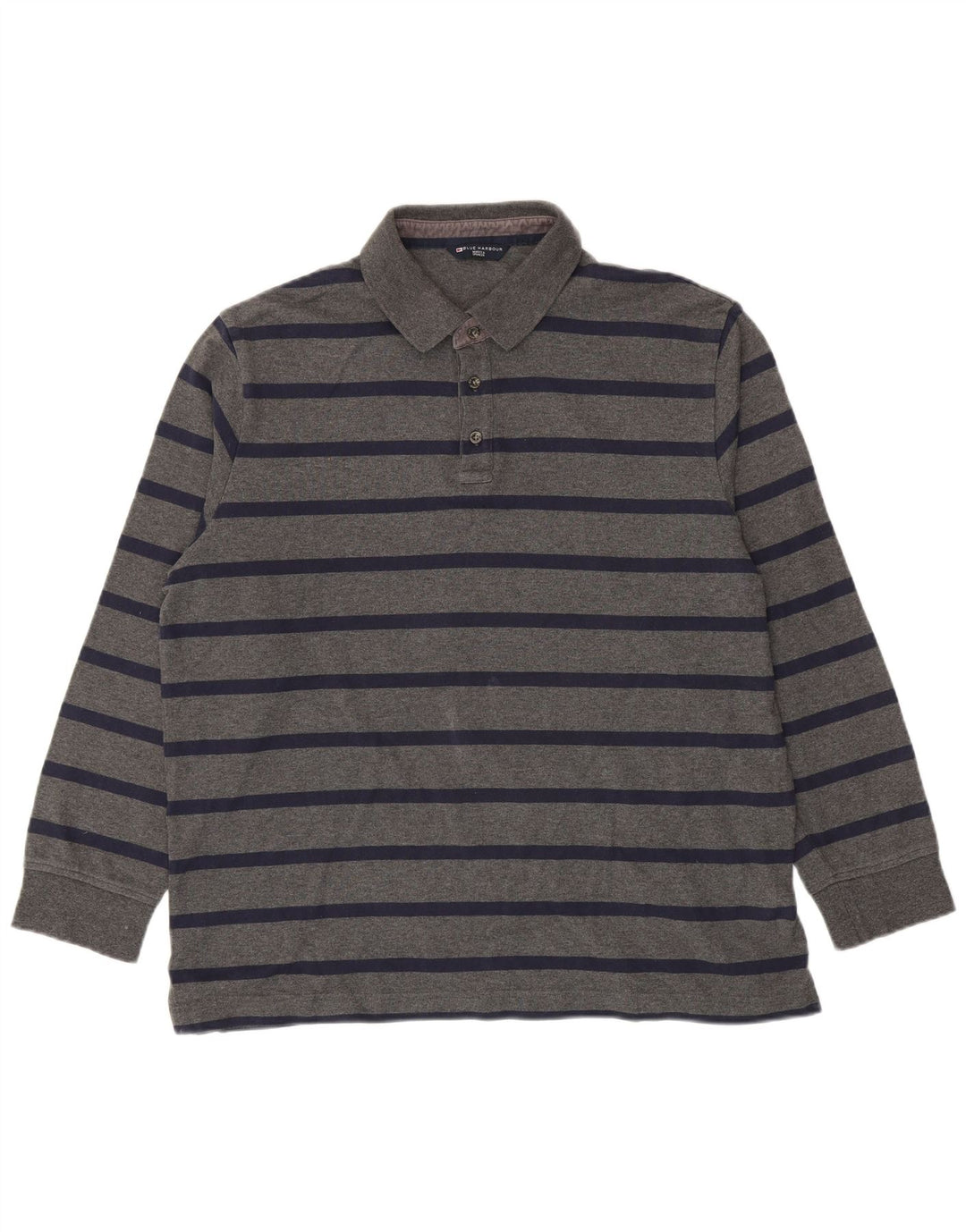 Marks & Spencer Langærmet poloshirt til mænd, stor gråstribet bomuld
